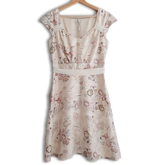 INWEAR BLACK LADYBIRD / Denmark Kitomi 100% Silk Floral Knee Length Dress Sz 6 - Picture 2 of 14